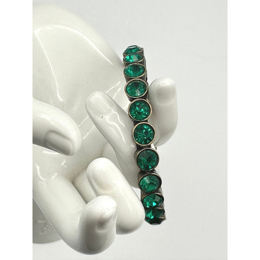Plunder Design Brass Green Crystal Stretch Bracelet Vintage Style 3 Inch Wide